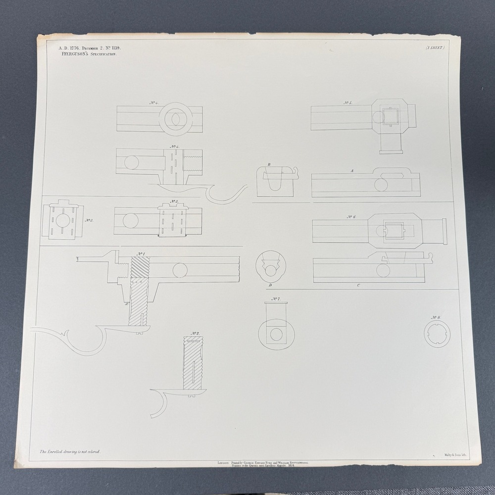 Antique 1854 Fergusons Specification Mechanical Drawing Lithograph Print No 1139